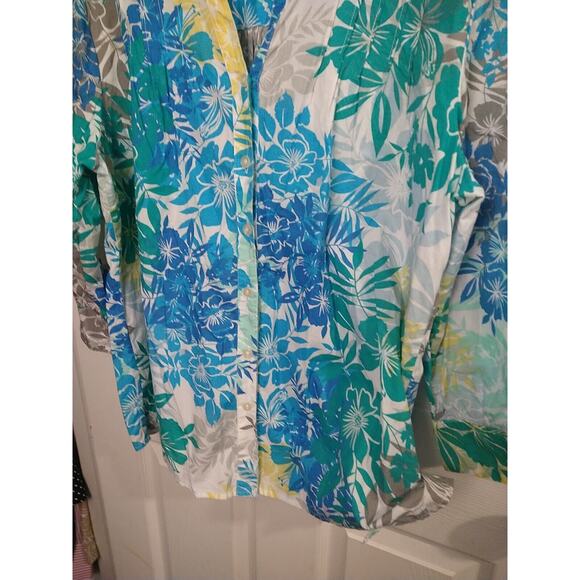 JM Collection Woman 16 Blouse V Neck Floral Multi Color 3/4 Sleeve Hawaiian Vibe - Picture 8 of 9